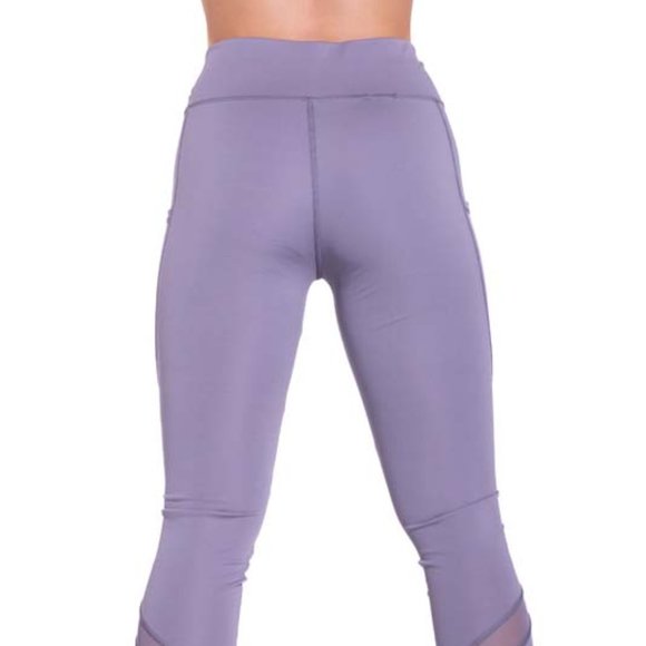 High-Waisted & Mash Panel Gym and Yoga Leggings with Side Pockets Royal Grey - Picture 5 of 7